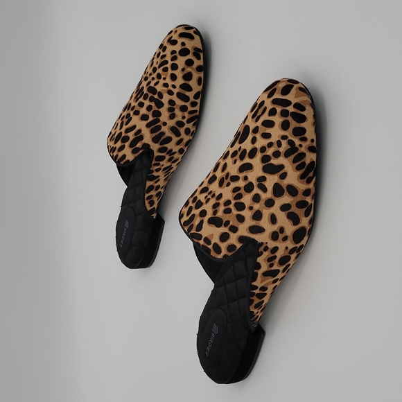 Birdies The Phoebe Loafer Mule Slide Cheetah Print Calf Fur Quilted Lining - Picture 8 of 12